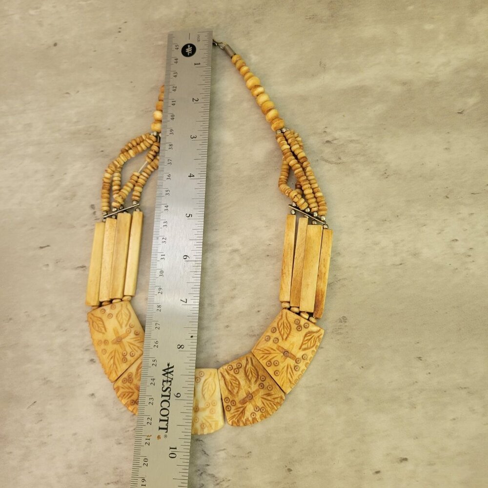 Vintage Hand Carved Tribal Necklace Ethnic Beads Statement Jewelry 18 Inch - Picture 8 of 10